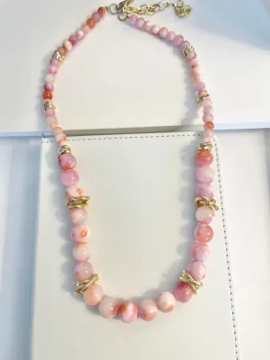 Vintage 1970's soft pink glass beaded necklace, with a dusting of gold.... so timeless