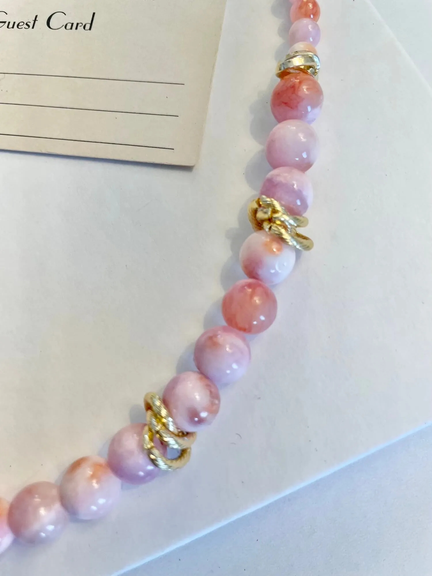 Vintage 1970's soft pink glass beaded necklace, with a dusting of gold.... so timeless