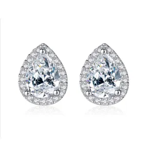 Water Drop Lab Diamond Stud Earrings - 925 Sterling Silver