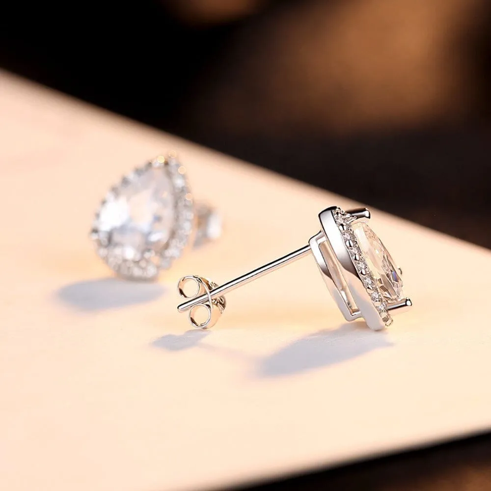 Water Drop Lab Diamond Stud Earrings - 925 Sterling Silver