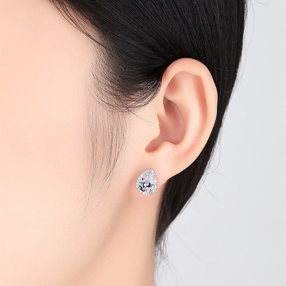 Water Drop Lab Diamond Stud Earrings - 925 Sterling Silver