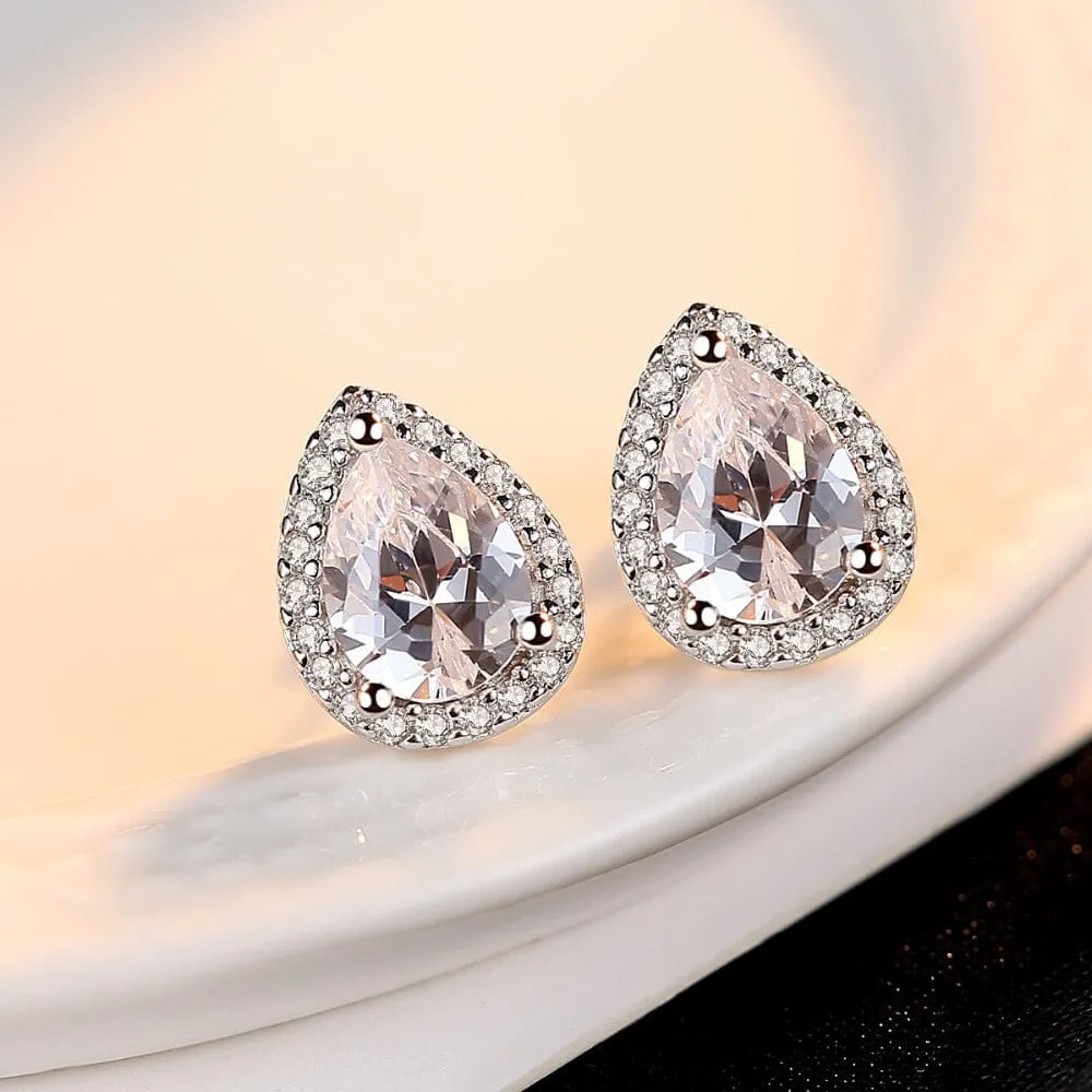 Water Drop Lab Diamond Stud Earrings - 925 Sterling Silver