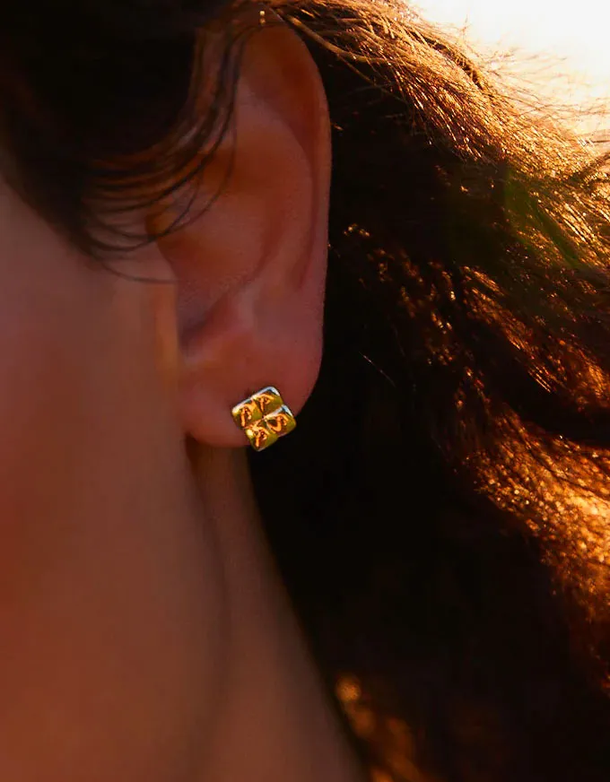 Weave Yellow Gold Stud Earrings