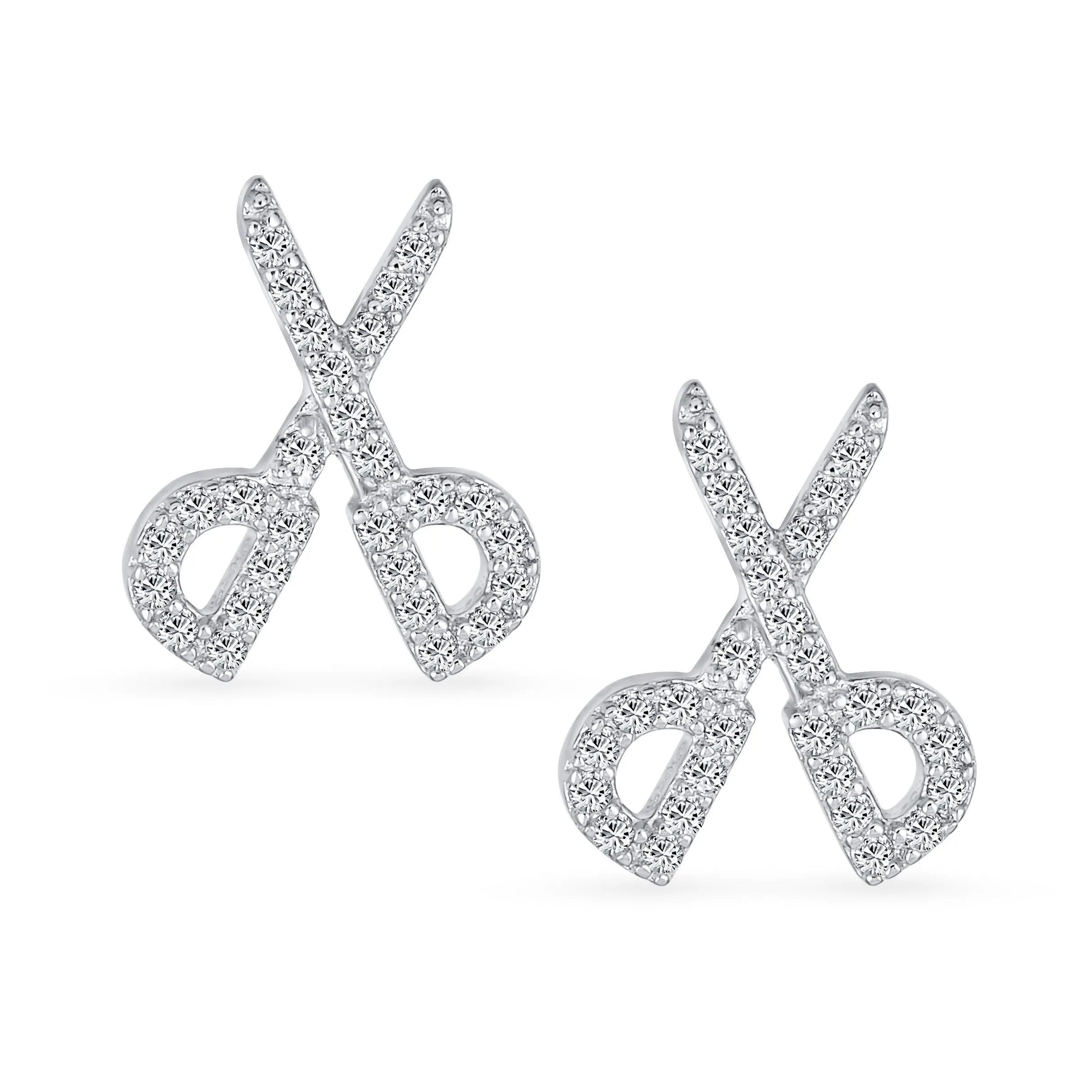 Whimsical Scissors CZ Stud Earrings for Hairdressers in Sterling Silver