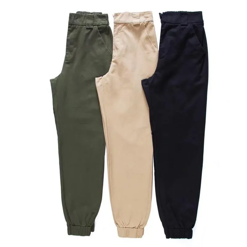 Winter harajuku high waist cargo pants women elastic harem pants zipper punk hip hop trousers cotton sweatpants streetwear (US 6-14)