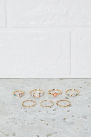 Women Gold Embellished Ring Set (Pack of 7)