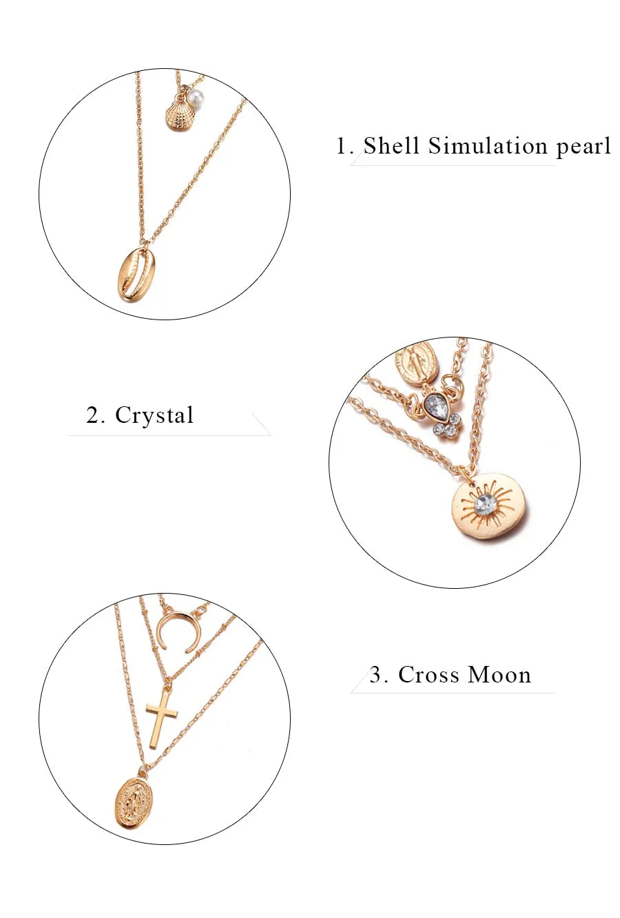 Women Vintage Charm Multilayer Jewelry Crystal Moon Choker Necklaces