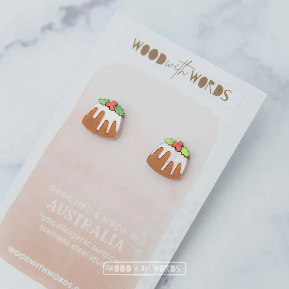 Wood With Words: Acrylic Stud Earrings Christmas Pudding