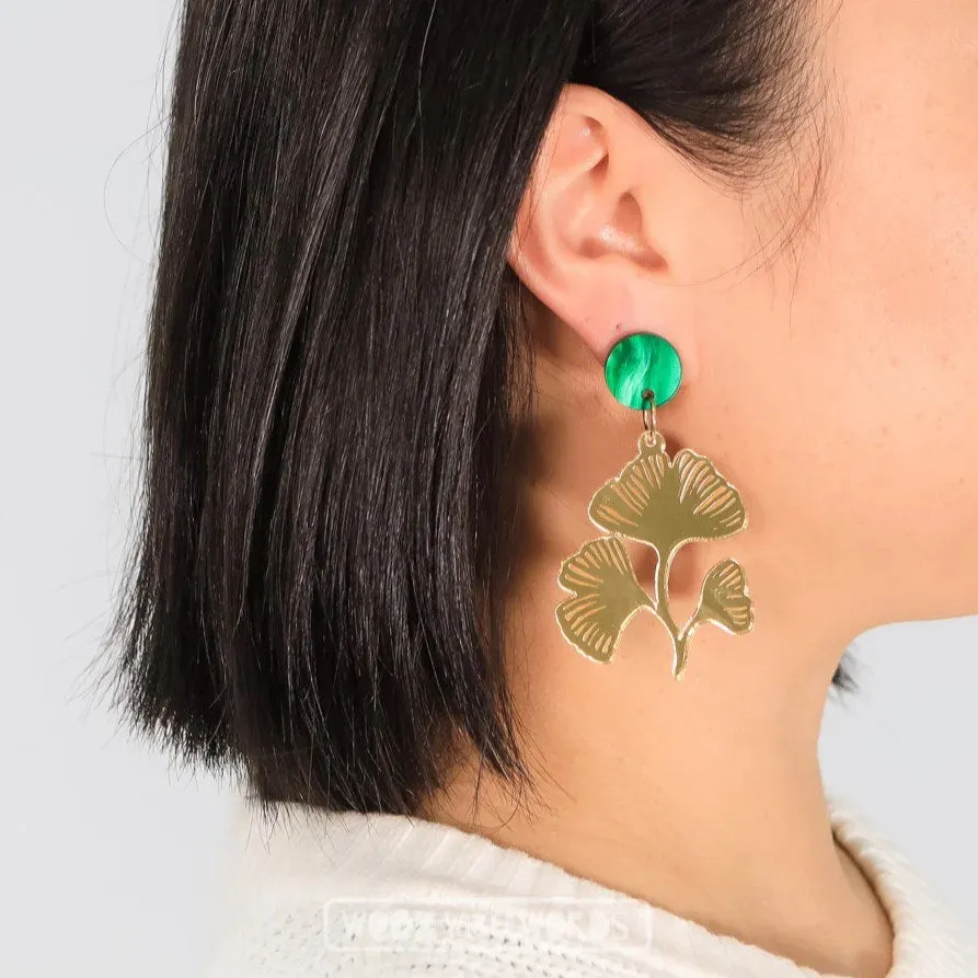 Wood With Words: Dangle Earrings Gold Ginkgo Leaves