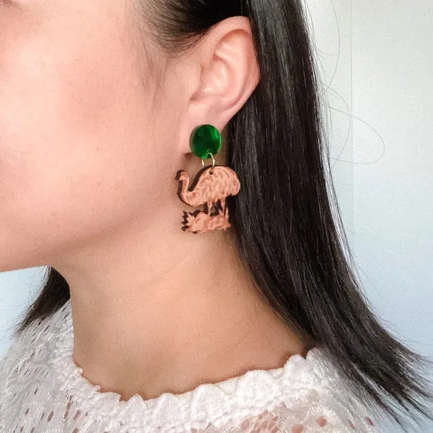 Wood With Words: Wooden Dangle Earrings Emu