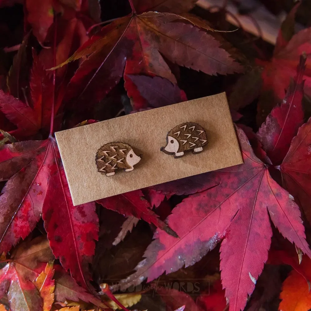 Wood With Words: Wooden Stud Earrings Hedgehog