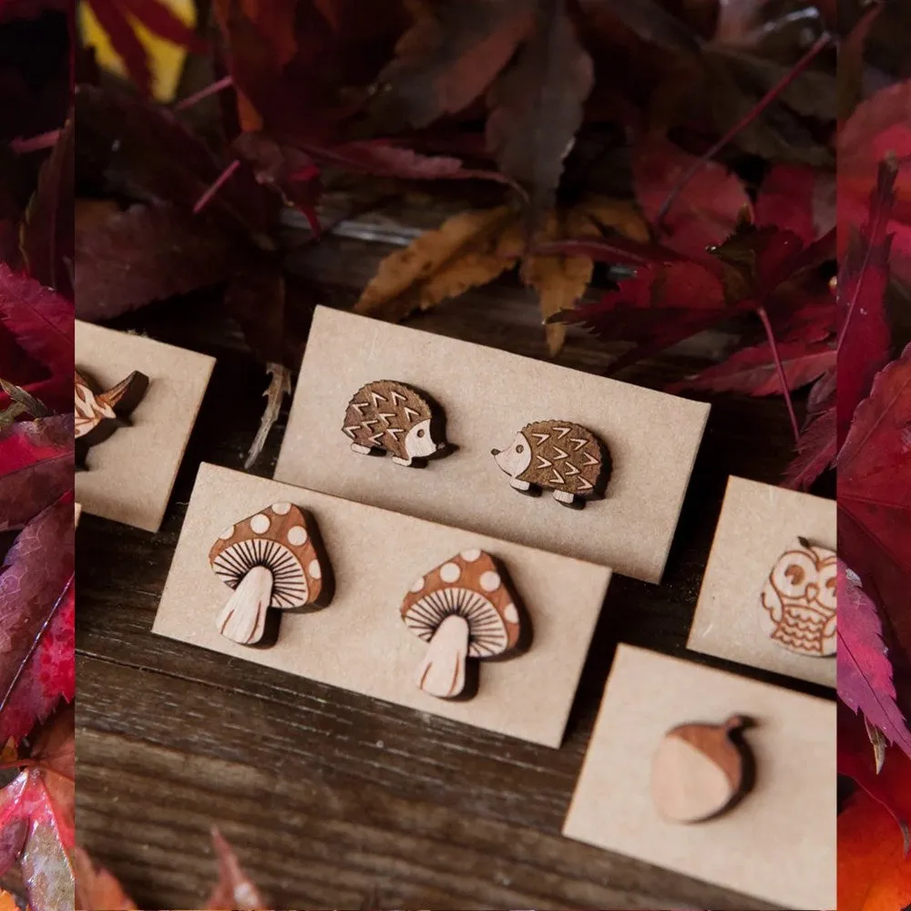 Wood With Words: Wooden Stud Earrings Hedgehog