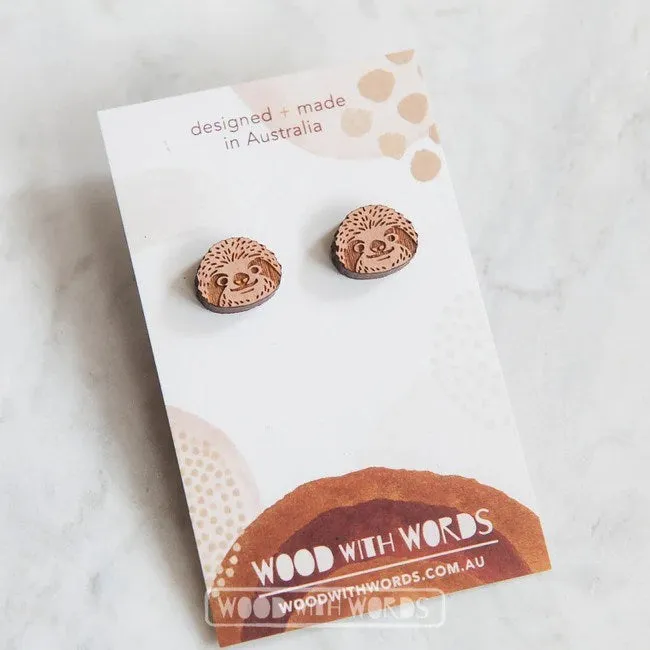 Wood With Words: Wooden Stud Earrings Sloth