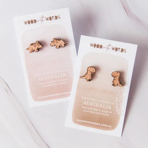 Wood With Words: Wooden Stud Earrings T-Rex