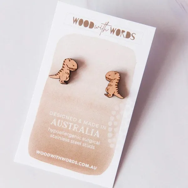 Wood With Words: Wooden Stud Earrings T-Rex