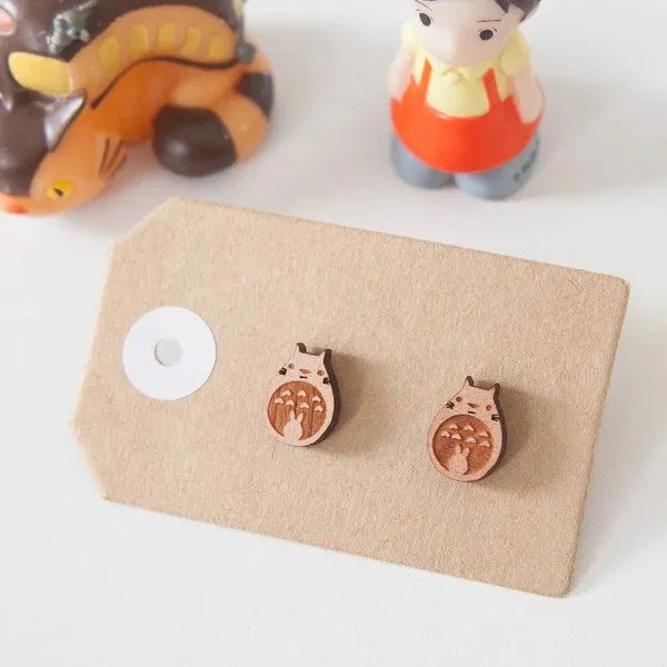 Wood With Words: Wooden Stud Earrings Totoro