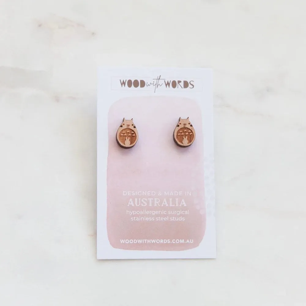 Wood With Words: Wooden Stud Earrings Totoro