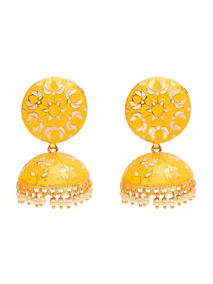 Yellow Chimes Meenakari Jumka Earrings with Ethnic Design Gold Plated Traditional Beads for Women and Girls