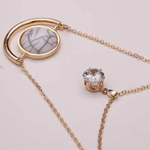 Zircon Gold Collar Chain Multilayer Pendant Necklace For Women