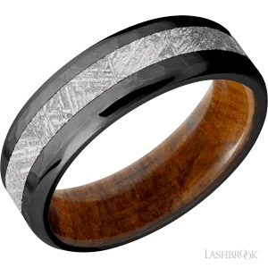 Zirconium with Hammer , Polish Finish and Meteorite Inlay and Desert Iron Wood - 7MM